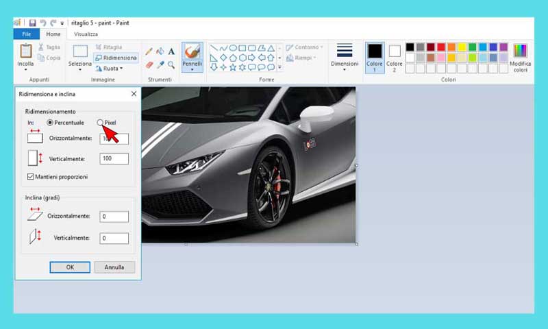 Ridimensionare immagine con Paint: pixel