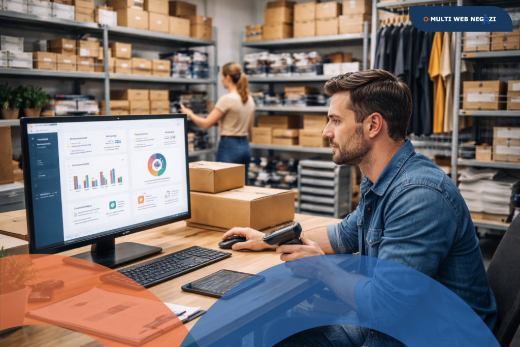 Gestione del magazzino con gestionale per la vendita online in un negozio.